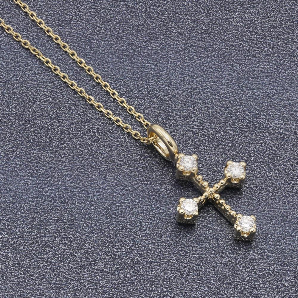 14K Solid Yellow Gold D Color VVS1, Excellent Cut Diamond Cross Pendant Necklace