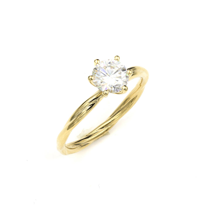 18K Solid Gold 1ct 6 Prong Moissanite Stone Diamond Solitaire Twisted Band Ring