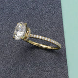 14K Solid Yellow Gold Hidden Halo Oval Cut 2.4 Carat Moissanite Diamond Wedding Ring