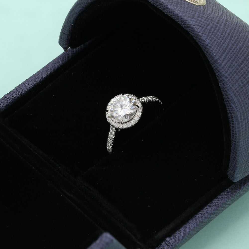 14K White Gold 2.5 Carat Moissanite Halo Setting Engagement Ring