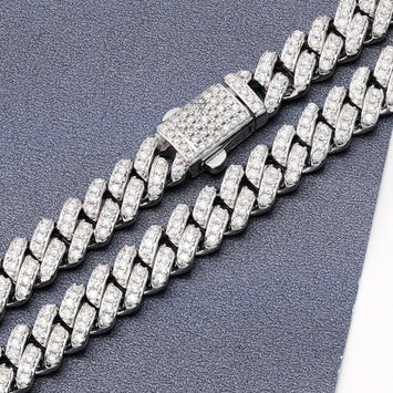 8mm Sterling Silver CZ Prong Setting Platinum Plated Cuban Link