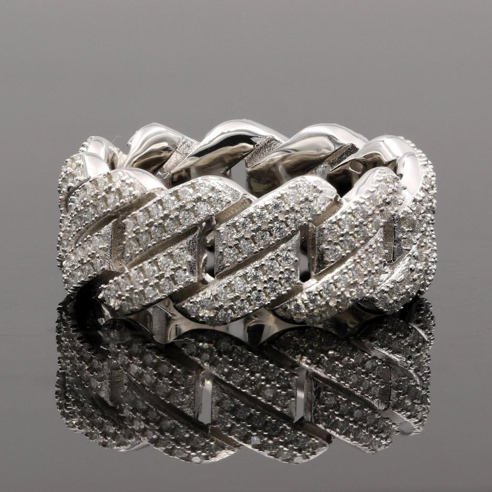 925 Silver Moissanite Monaco Cuban Link Ring