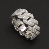 10mm 925 Sterling Silver Moissanite Monaco Cuban Link Ring