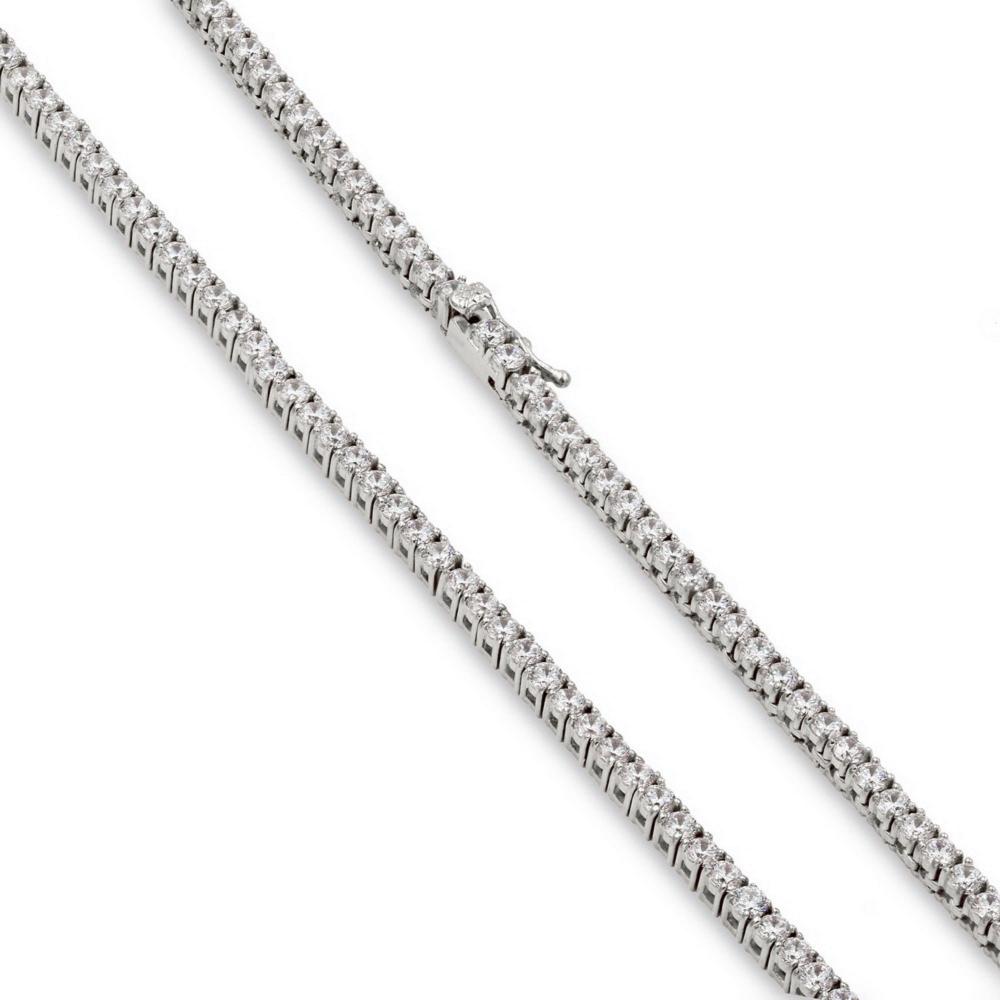 Platinum Plated Sterling Silver Moissanite Diamond Tennis Necklace 3mm CZ