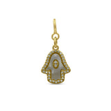 Sterling Silver cz with Hamsa Mother of Pearl Charm for Paper Clip Necklace