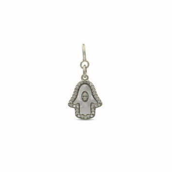 Sterling Silver cz with Hamsa Mother of Pearl Charm for Paper Clip Necklace