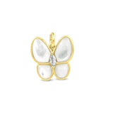 Sterling Silver cz with Butterfly Mother of Pearl Charm for Paper Clip Necklace