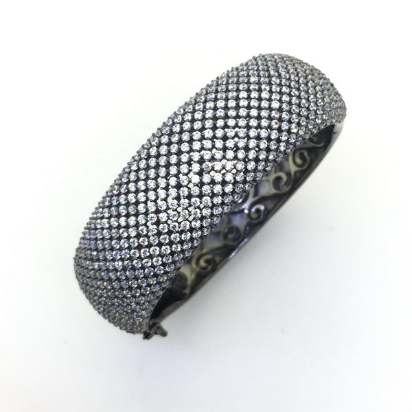 Gunmetal Sterling Silver Bangle  with Creatively Designed CZ Mesh Look (Med)