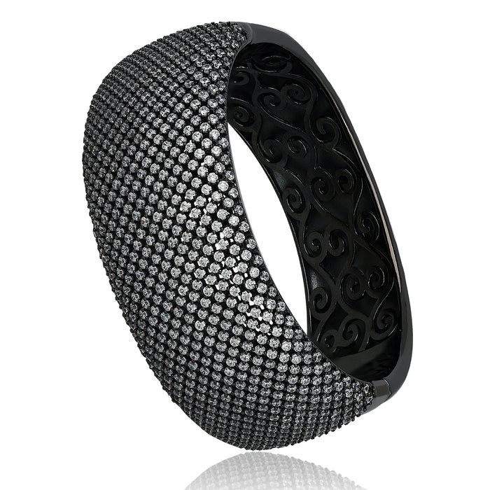 Gunmetal Sterling Silver Bangle  with Creatively Designed CZ Mesh Look (Large)
