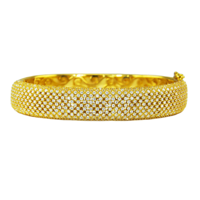 Gold Sterling Silver Bangle  with Creatively Designed CZ Mesh Look (Sm)