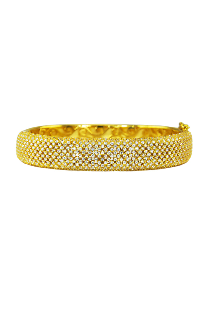 Gold Sterling Silver Bangle  with Creatively Designed CZ Mesh Look (Med)