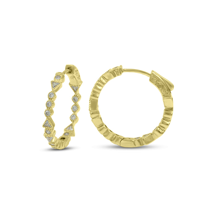Unique Geometric Shape CZ Cuts on Hoop Earrings Gold w/Clear CZ Stones (20mm)