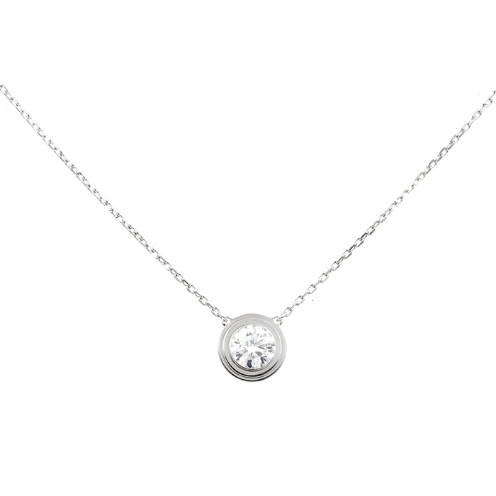 Sterling Silver 16+2 inches D Color VVS1, Excellent Cut Moissanite Diamond solitaire bezel setting necklace