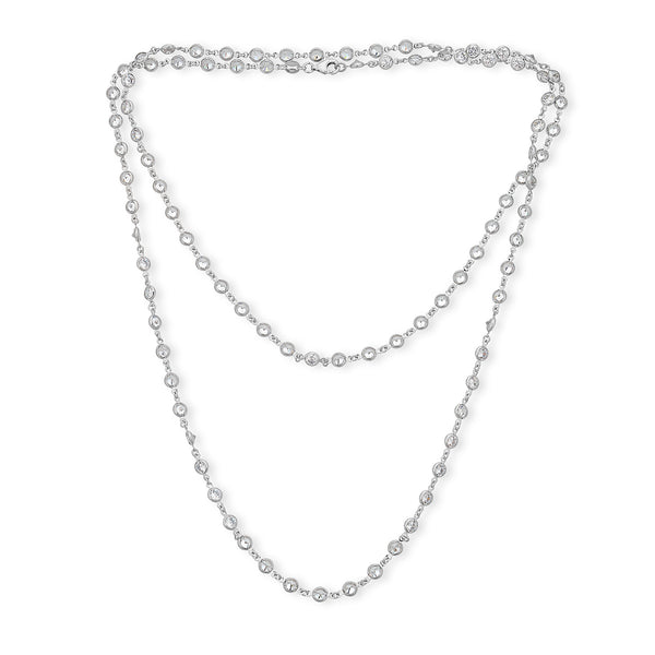 Sterling Silver Platinum Plated Cubic Zirconia Bezel Chain