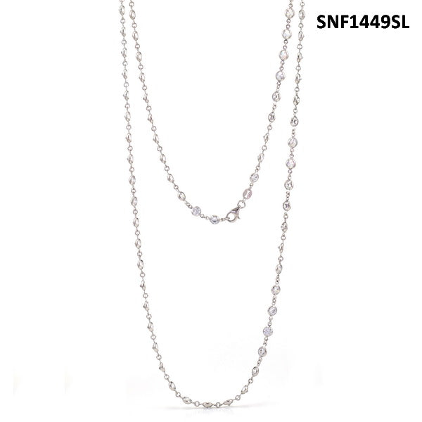 Sterling Silver Platinum Plated Cubic Zirconia Bezel Chain