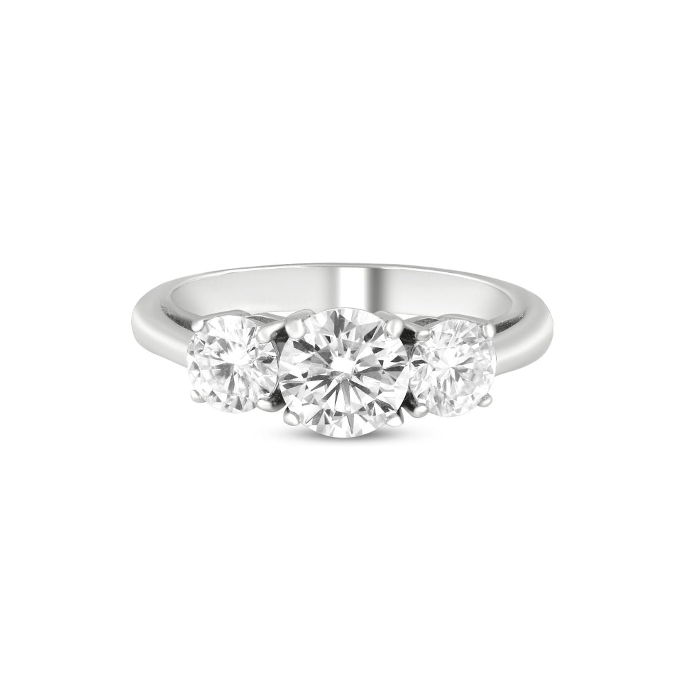 925 Sterling Silver 2 Carats Three Stone 4 prong Moissanite Ring