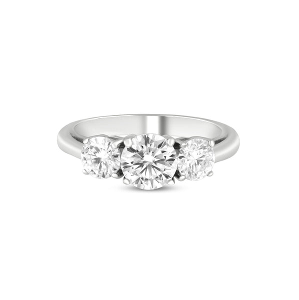 2 Carats Three Stone 4 prong Moissanite Diamond 925 Sterling Silver with 14K White Gold Plated Engagement Ring Anniversar