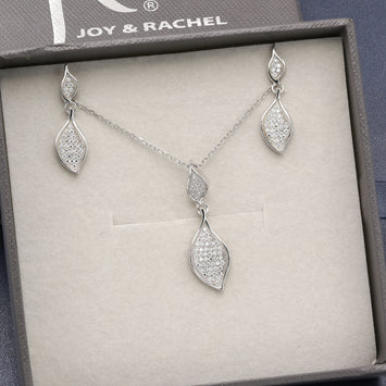 925 Silver Cubic Zirconia Dangle Pendant Necklace Earrings Jewelry Set