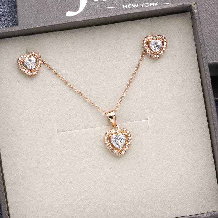 Crystal Love Necklace And Earrings Set - British Retro