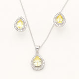 925 Silver Cubic Zirconia Tear/Pear Shape Pendant Necklace Earrings Jewelry Set