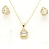 925 Silver Cubic Zirconia Tear/Pear Shape Pendant Necklace Earrings Jewelry Set