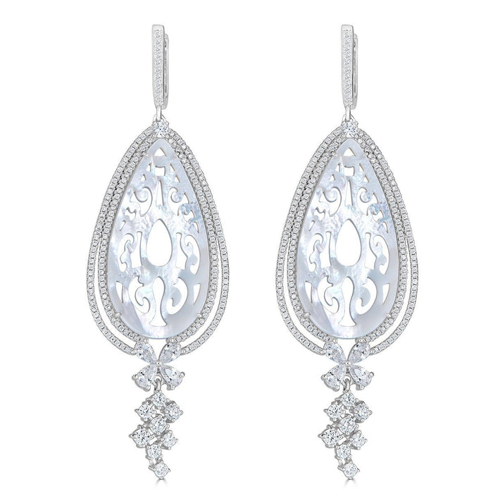 Earrings - Platinum Plated Sterling Silver Mother Of Pearl Dangle Earrings