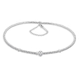 Necklace - Platinum Plated Sterling Silver Cubic Zirconia Elastic Choker Necklace