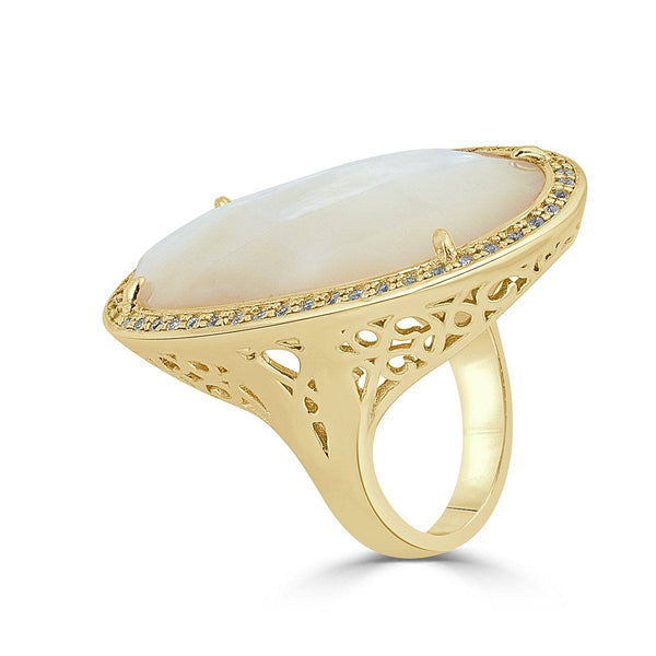 Rings - Gold Plated Sterling Silver Anniversary Cubic Zirconia Mother Of Pearl Ring
