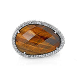 Rings - Platinum Plated Sterling Silver Tiger Eye Statement Ring