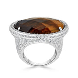 Rings - Platinum Plated Sterling Silver Tiger Eye Statement Ring